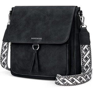 ⚡White Black Women PU Leather Crossbody Bag Wide Adjustable Strap Shoulder